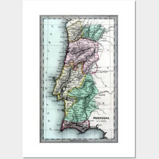 1835 Map of Portugal Posters and Art